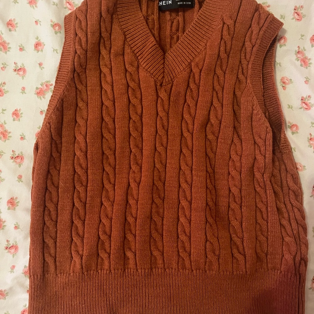 SHEIN Terracotta Cable Knit Sweater Vest